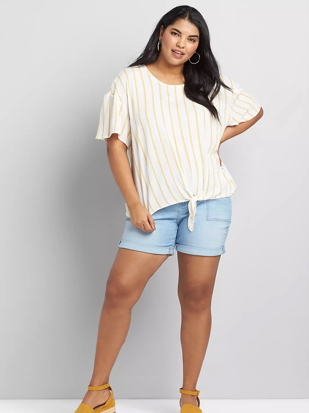 Lane Bryant NWT White/Yellow Printed Tie-Hem Top Size 24
